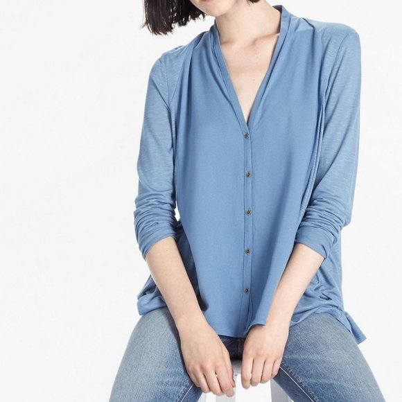 Lucky Brand Button Down Mixed Media Top NWT - Picture 1 of 10